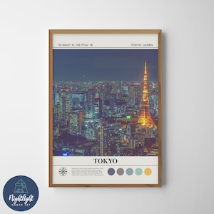 Japón Tokio Noche Noche Ciudad Paisaje urbano Pintura al óleo digital / Arte de la pared de Japón / Cartel de Japón / Dibujo de decoración de la pared de Japón / Impresión de Japón
