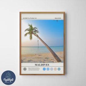Malediven Palme Tropischer Strand Digitales Ölgemälde | Malediven Wandkunst | Malediven Poster | Malediven Wand Dekor Zeichnung | Malediven Print