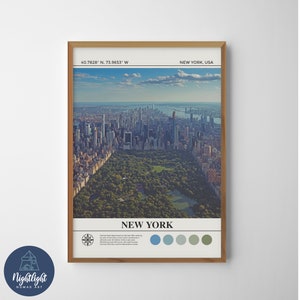 Pintura al óleo digital del Central Park de la ciudad de Nueva York / Arte de la pared de Nueva York / Cartel de Nueva York / Dibujo de decoración de la pared de Nueva York / Nueva York