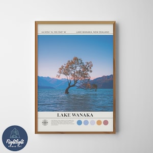 Nueva Zelanda Lago Wanaka Árbol Willow Pintura al óleo digital / Arte de la pared de Nueva Zelanda / Cartel de Nueva Zelanda / Dibujo de decoración de la pared de Nueva Zelanda