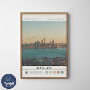 Peinture à l'huile numérique de paysage urbain d'Auckland de Nouvelle-Zélande | Art mural de Nouvelle-Zélande | Affiche de la Nouvelle-Zélande | Dessin de décoration murale de Nouvelle-Zélande