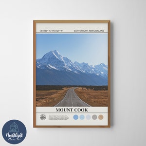 Nueva Zelanda Mount Cook Mountain Road Trip Pintura al óleo digital / Arte de la pared de Nueva Zelanda / Cartel de Nueva Zelanda / Dibujo de decoración de la pared de Nueva Zelanda