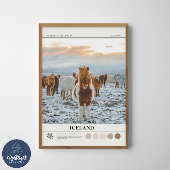 Reykjavik Icelandic Horses Snowscape Iceland Digital Oil Painting | Iceland Wall Art | Iceland Poster | Iceland Wall Decor Drawing | Iceland