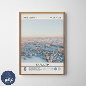 Finlandia Laponia Pines Krajobraz Zachód Słońca Cyfrowy Obraz Olejny | Finlandia Laponia Sztuka Ścienna | Finlandia Laponia Plakat | Laponia Dekoracja Rysunek