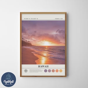 Hawaii Beach Sunset USA Pintura al óleo digital / Hawaii Wall Art / Hawaii Poster / Hawaii USA Wall Decor Drawing / Hawaii USA Print