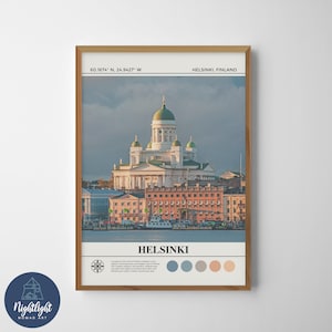 Finlandia Catedral de Helsinki Paisaje urbano Puesta de sol Pintura al óleo digital / Finlandia Helsinki Arte de la pared / Cartel de Finlandia Helsinki / Dibujo de decoración