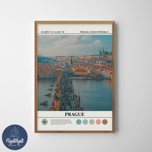 Pintura al óleo digital de la República Checa de Praga / Arte de la pared de la República Checa de Praga / Cartel de la República Checa de Praga / Dibujo de decoración de la pared de Praga