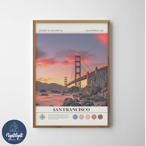 Pintura al óleo digital del puente Golden Gate de San Francisco / Arte de la pared de San Francisco / Cartel de San Francisco / Dibujo de decoración de pared / California