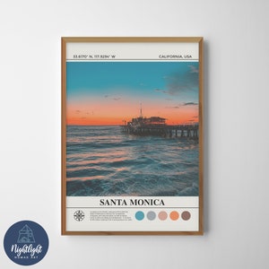 Pintura al óleo digital del muelle de Santa Mónica de California / Arte de la pared de California / Cartel de California / Dibujo de decoración de la pared de California / California EE.UU.