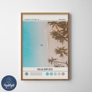Peinture à l’huile numérique de plage tropicale de palmier des Maldives | Art mural des Maldives | Affiche des Maldives | Dessin de décoration murale des Maldives | Impression des Maldives