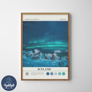 Reykjavik Northern Lights Night Islandia Pintura al óleo digital / Arte de la pared de Islandia / Cartel de Islandia / Dibujo de decoración de la pared de Islandia / Islandia