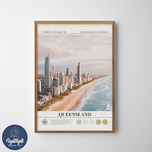 Peinture à l'huile numérique Australie Surfers Paradise Queensland | Art mural Australie | Affiche de l'Australie | Dessin de décoration murale Australie