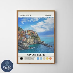 Cinque Terre Paisaje urbano Italia Pintura al óleo digital / Cinque Terre Italia Arte mural / Cartel de Cinque Terre / Dibujo de decoración de pared de Cinque Terre