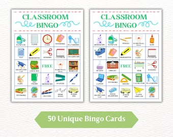Classroom Bingo Game with 50 Printable Bingo Cards