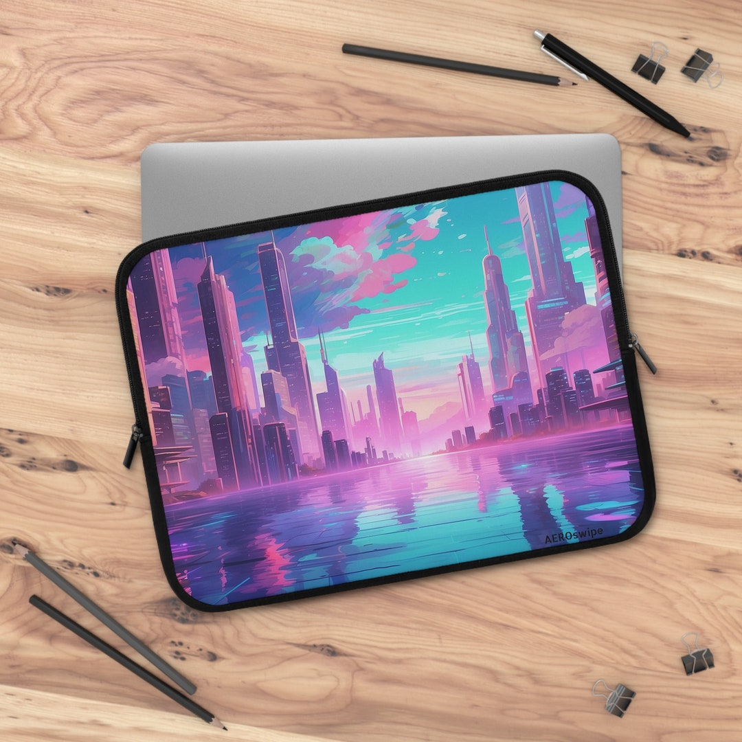 Laptop Sleeve Cool Futuristic City Laptop Sleeve Premium Etsy