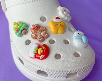 Shoe Charms Set | Christmas Cookie | Kawaii Glossy Gingerbread Star Snowman Sock Tree Santa | Holiday Gifts Stocking Stuffer