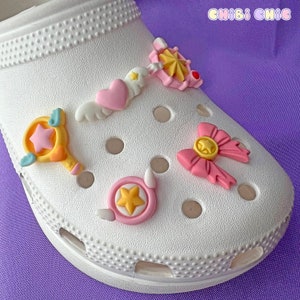 Shoe Charms Set | Magical Girl Sakura | Kawaii Anime Character Scepter Wings Heart Bow Magic Love