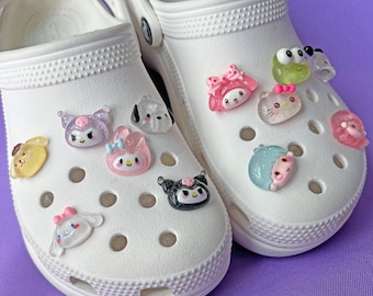 Shoe Charms Set | Glitter San Friends | Kawaii Family Cartoon Japan Kitty Cat Puppy Dog Frog Twins | Pastel Jelly | Stocking Stuffers Gift