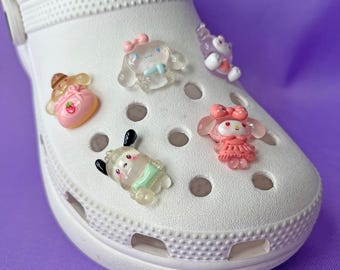 Shoe Charms Set | Cozy San Friends | Kawaii Cartoon Kitty Puppy Dog Bunny | Clear Jelly Charms | Stocking Stuffers Gift