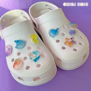 Shoe Charms Set | Sea Creatures | Kawaii Ocean Marine Aquatic Animal Fish Shark Star Whale Siren | Gifts | Clear Jelly Transparent
