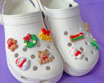 Shoe Charms Set | Merry Christmas | Kawaii Matte Gingerbread Star Snowman Sock Tree Santa | Holiday Gifts Stocking Stuffer