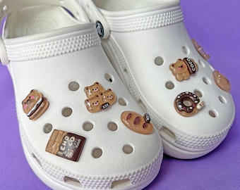 Shoe Charms Set | Choco Bear | Kawaii Chocolate Bread Donut Brown | Gifts | Clear Jelly