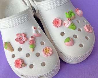 Matcha Sakura Shoe Charms: Kawaii Japanese Dessert Set