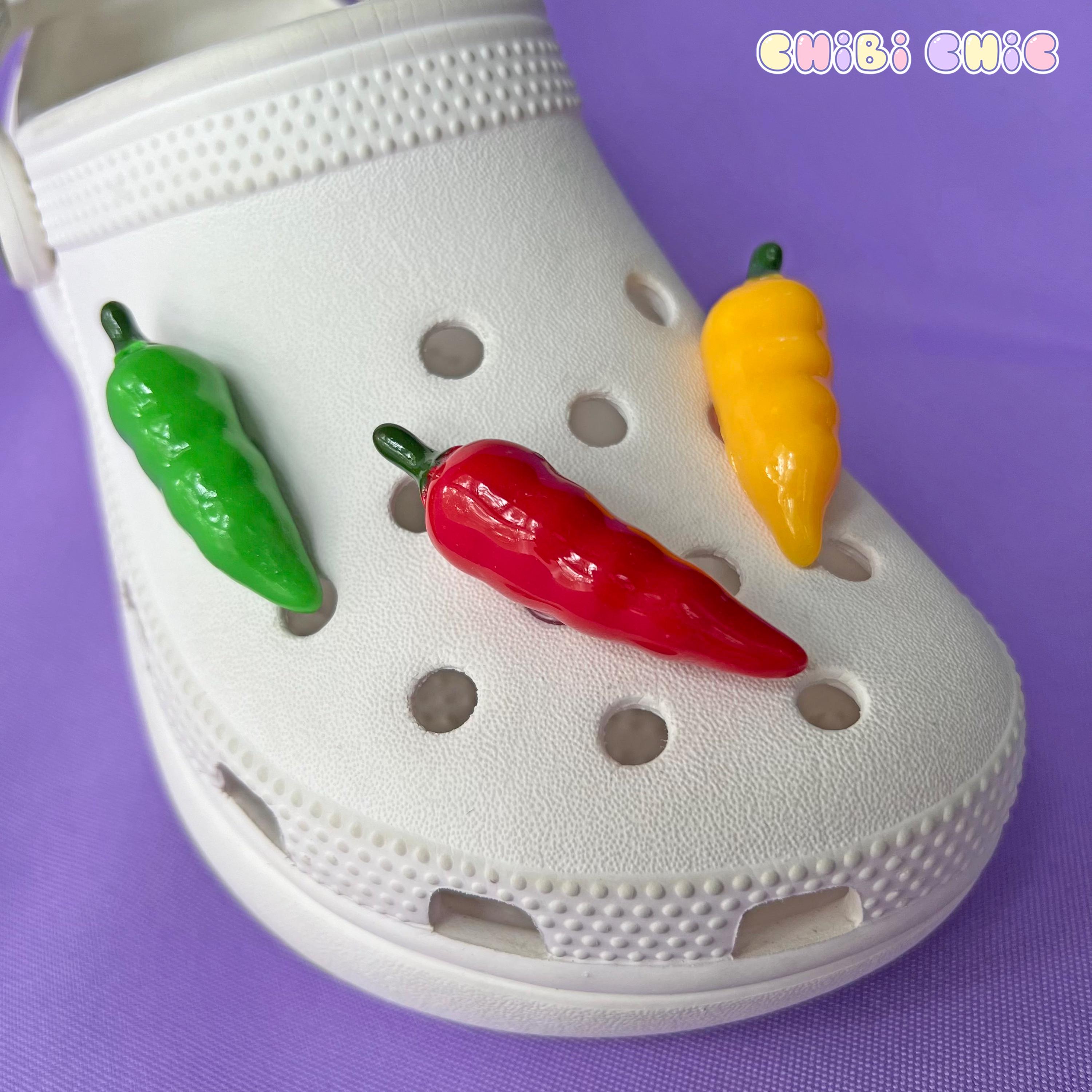 Spicy Pepper Shoe Charms: Kawaii Chili Bell Set
