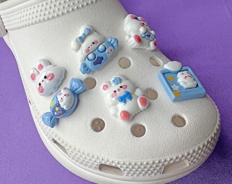 White Rabbit Shoe Charms Set | Glossy Kawaii Bunny Japan China Snack Candy