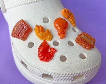 Shoe Charms Set | Meat Party | Funny Fast Food Pork Shrimp Chicken Fried | Cute Stocking Stuffers Gift