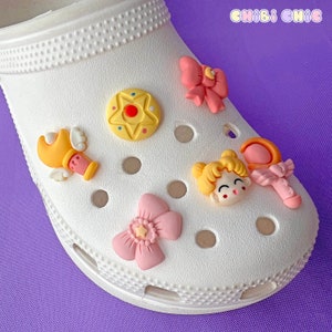 Shoe Charms Set | Magical Moon Girl | Matte Kawaii Japan Anime Cartoon Character Scepter Wings Bow | For Keychain & Phone Case