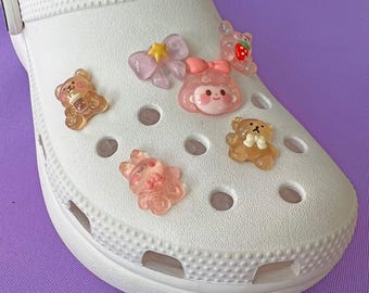 Shoe Charms Set | Coquette Girl | Jelly Cute Aesthetic Plushie Bow Bunny Bear Boba Strawberry | Gift | For Keychain & Phone Case