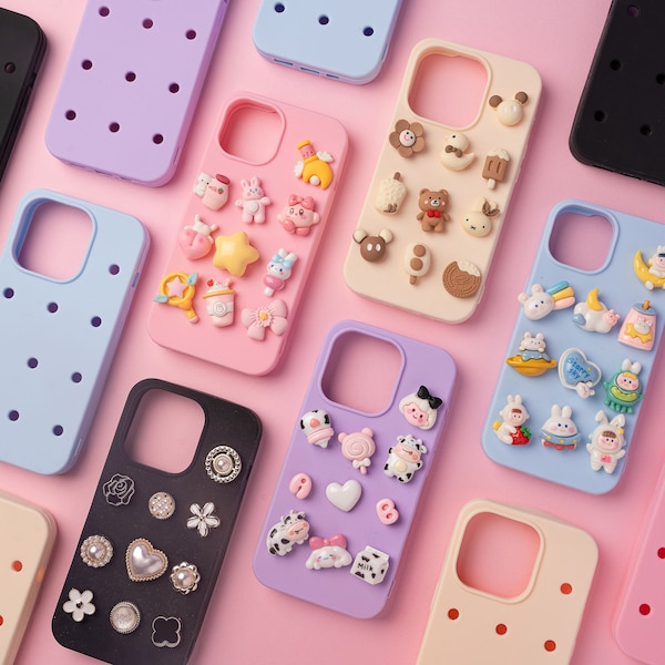 Coque de portable à breloques Crocs - Design élégant kawaii - Mode trouée inspirée de Crocs - Housse de protection pour smartphone personnalisable, personnalisée