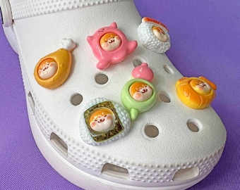 Shoe Charms Set | Foodie Shiba | Funny Kawaii Japan Dog Akita Corgi Sushi Fried Chicken Taiyaki Onigiri Octopus Dango