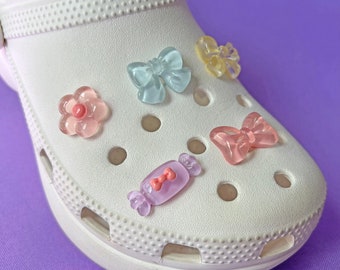 Kawaii Coquette Shoe Charms: Pastel Flower Bow Candy Set