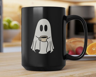 Ghost Stay Spooky Black Mug, Ghost Holding Coffee Mug, Jim Harold Mug without Campfire