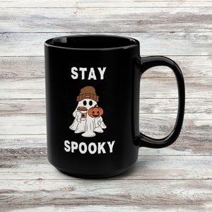 Stay Spooky™ Mug, Cute Ghost Coffee Mug, Ghost Holding Coffee Mug, Fall Mug, Halloween Mug, Jim Harold's Campfire imagem 1