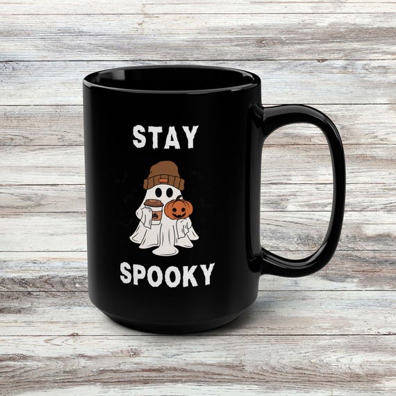 Stay Spooky™ Mug, Cute Ghost Coffee Mug, Ghost Holding Coffee Mug, Fall Mug, Halloween Mug, Jim Harold's Campfire