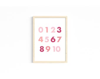 Numbers, Educational, Printable, Decor, Wall Art, Nursery, Minimalist, Hindu, Playroom, Baby Shower, Gift, Pink, Counting