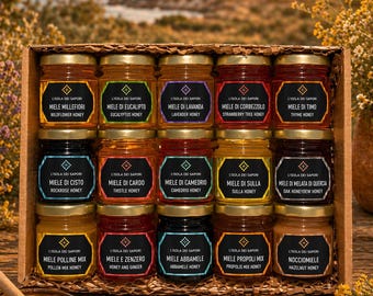 Italian Honey Gift Set – 15 Rare Italian Honeys – Tasting Collection – Raw Natural Honey – Made in Italy Sardinia
