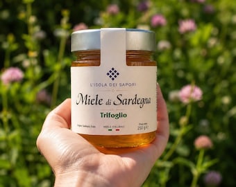 Roher Kleehonig aus Sardinien – 250 g – Seltener italienischer Honig – Zart & Blumig – Handwerklich hergestellter Bio-Honig, Superfood, Gourmet-Geschenk, Glücksbringer