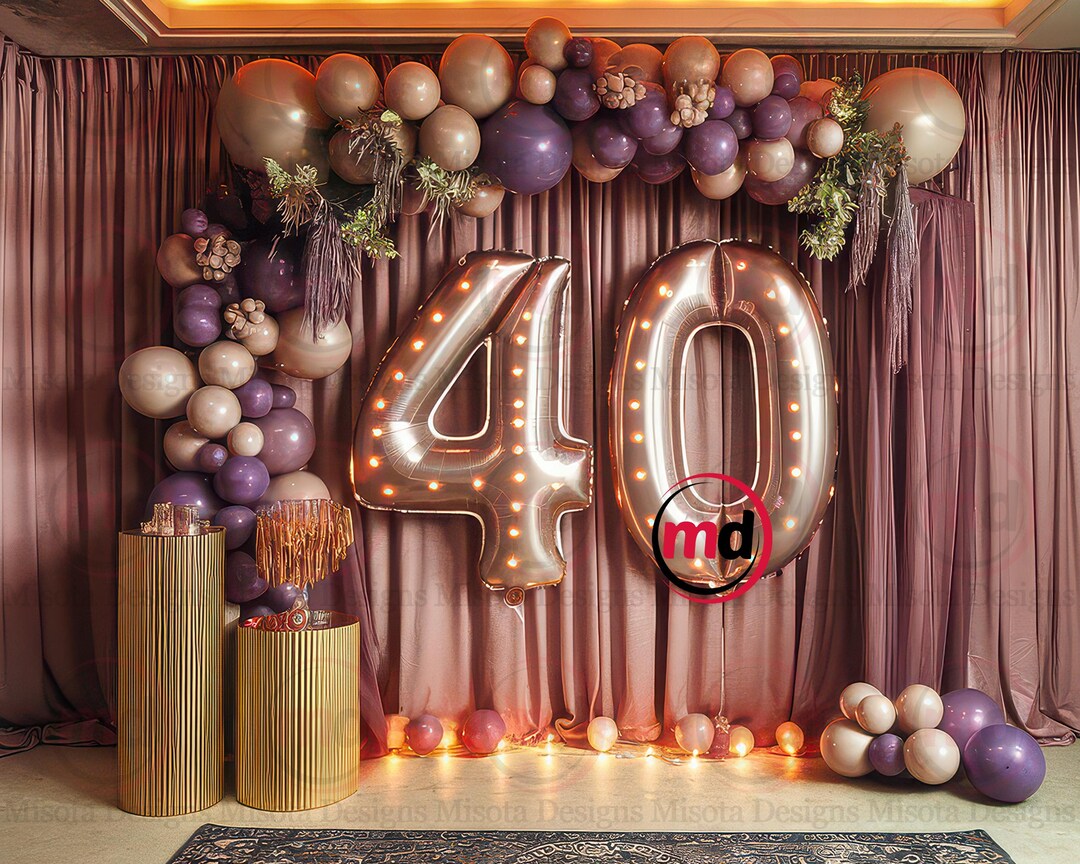 Glamorous 40th Birthday Digital Backdrop Light up Numbers Purple And glamorous-40th-birthday-digital-backdrop-light-up-numbers-purple-and