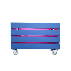 Rolling Wooden Crate, Storage Box, Organizer Storage Container with wheels. Large. 18Lx11.75Wx H12.5 WHITE or custom colors Navi Ots+Pink Ins