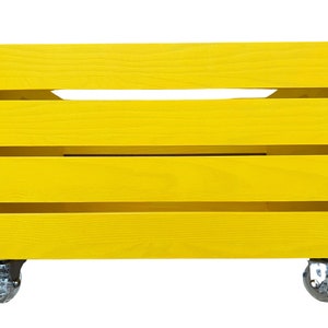 Rolling Wooden Crate, Storage Box, Organizer Storage Container with wheels. Large. 18Lx11.75Wx H12.5 WHITE or custom colors Yellow