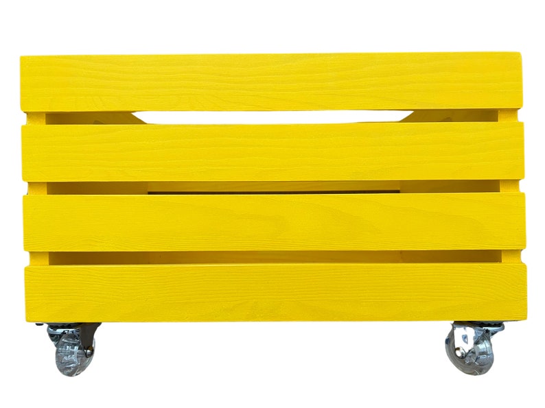 Rolling Wooden Crate, Storage Box, Organizer Storage Container with wheels. Large. 18Lx11.75Wx H12.5 WHITE or custom colors Yellow