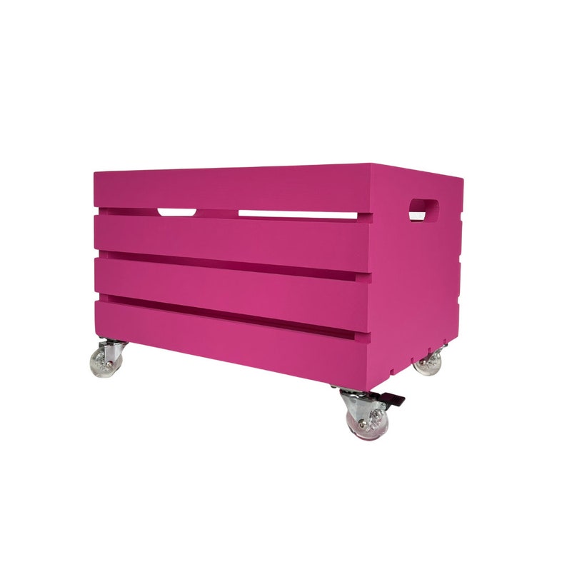 Rolling Wooden Crate, Storage Box, Organizer Storage Container with wheels. Large. 18Lx11.75Wx H12.5 WHITE or custom colors Pink