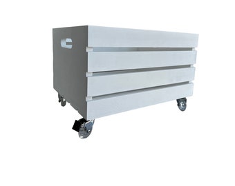 Rolling Wooden Crate, Storage Box, Organizer Storage Container with wheels. Large. 18"Lx11.75"Wx H12.5" WHITE or custom colors