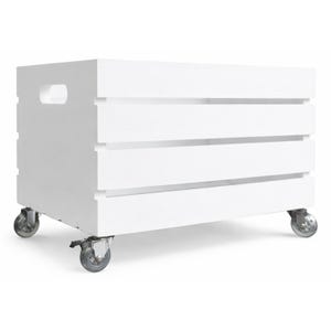 Rolling Wooden Storage Crate with Wheels – 18"x11.75"x12.5" – White or Custom Colors – Organizer Box for Home & Office. Made in USA