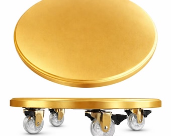 Soporte redondo de madera con ruedas para macetas de 30 cm (12 pulgadas), resistente, ensamblado, color dorado, para uso interior o exterior.