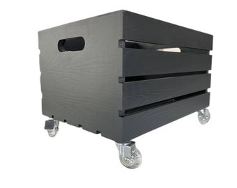 Rolling Wooden Crate, Storage Box, Organizer Storage Container with wheels. Large. 18"L x11.75"W x12.5"H. Black or custom colors